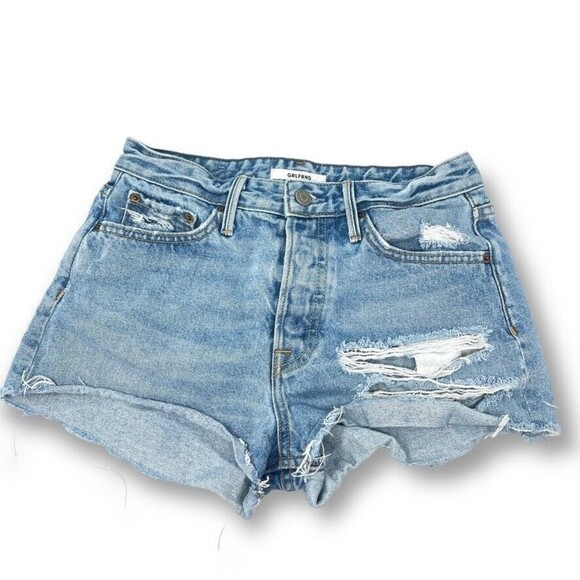 Revolve GRLFRND Cindy in Silly Love Songs Blue Distressed Shorts Womens Size 25 - Picture 3 of 10